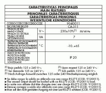HOJA CARACTERISTICAS CA-311
